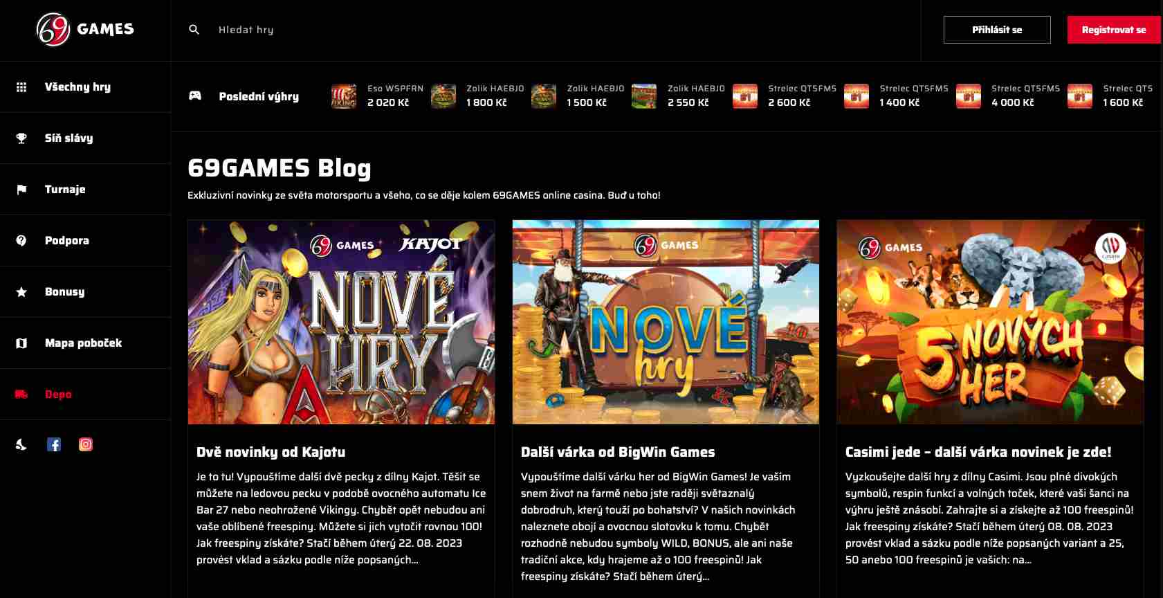 69Games casino Mobilní verze