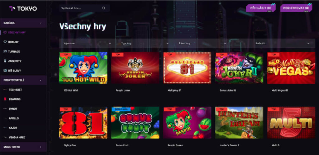 Nabídka hazardních her v Tokyo Casino