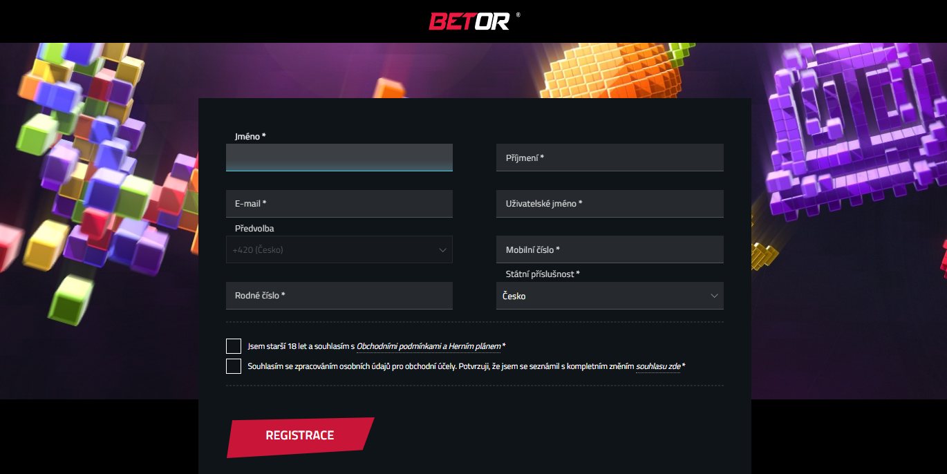 Registrace přes Betor CZ