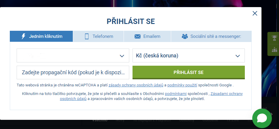 1xBet Casino Registration CZ