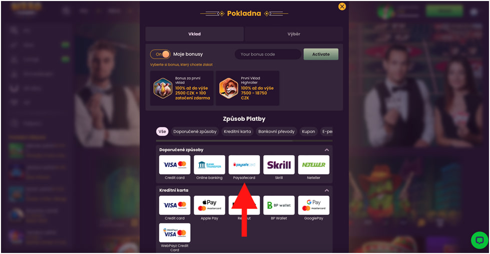 platební metodu Paysafecard